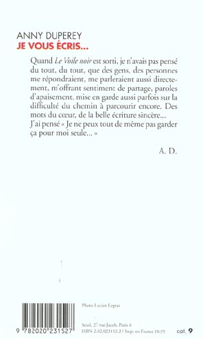 Quatrième de couverture de « JE VOUS ECRIS... »