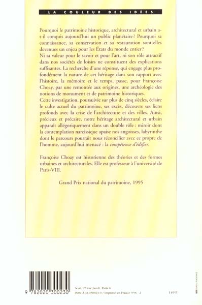 Quatrième de couverture de « L'ALLEGORIE DU PATRIMOINE - NOUVELLE EDITION »