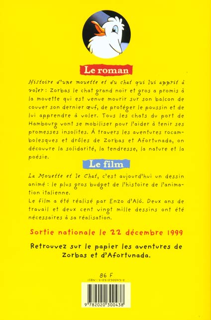 Quatrième de couverture de « HISTOIRE D'UNE MOUETTE ET DU CHAT QUI LUI APPRIT A VOLER »