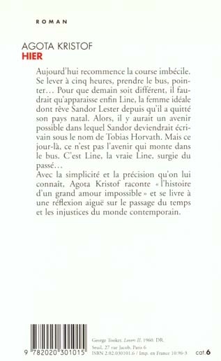 Quatrième de couverture de « HIER »