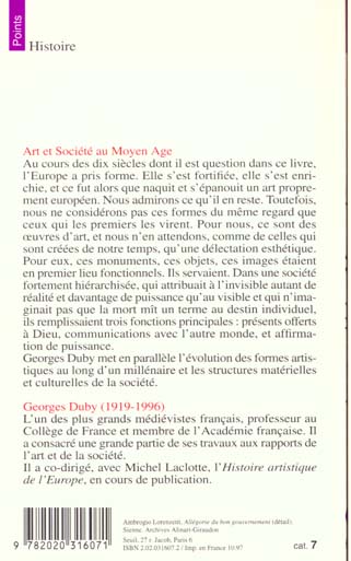 Quatrième de couverture de « ART ET SOCIETE AU MOYEN AGE »