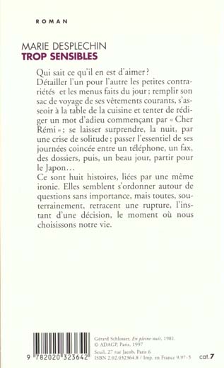 Quatrième de couverture de « TROP SENSIBLES »