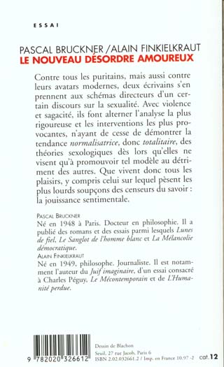 Quatrième de couverture de « LE NOUVEAU DESORDRE AMOUREUX »