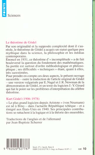 Quatrième de couverture de « LE THEOREME DE GODEL »