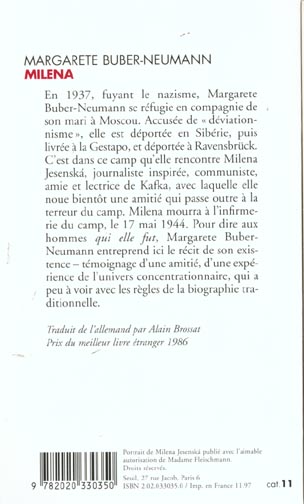 Quatrième de couverture de « MILENA »