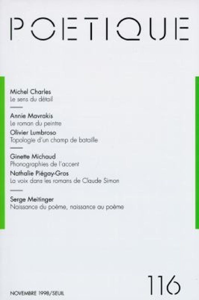 Couverture du livre « POETIQUE, N 116 » de Collectif, librairie Les Contes Infusés à Corte