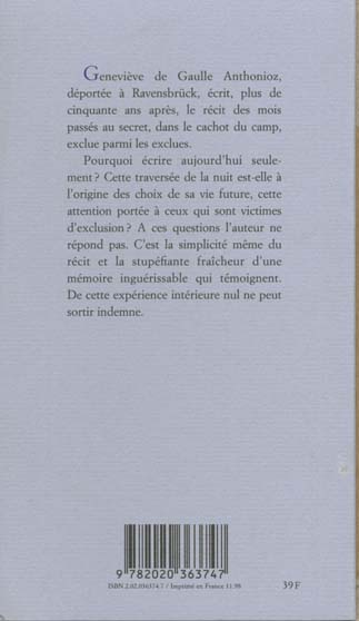 Quatrième de couverture de « LA TRAVERSEE DE LA NUIT »