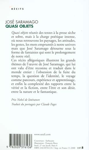 Quatrième de couverture de « QUASI OBJETS »