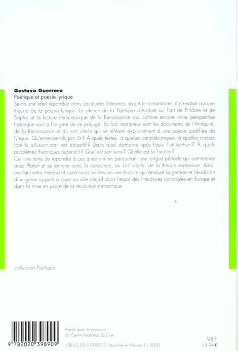 Quatrième de couverture de « POETIQUE, N 124, PROUST »