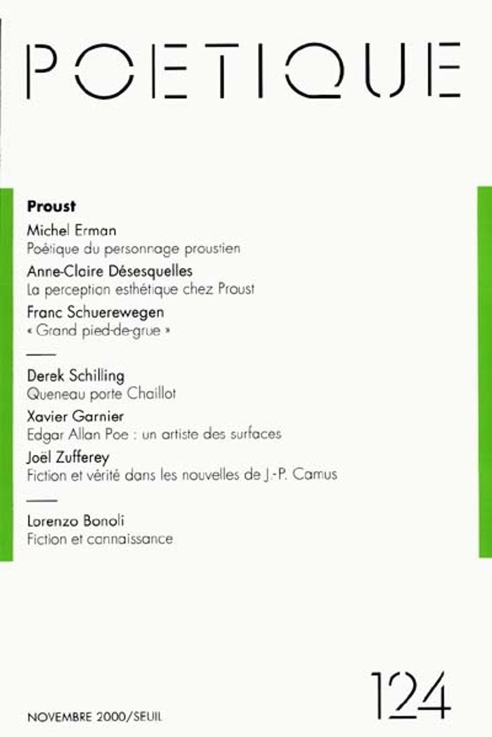 Couverture du livre « POETIQUE, N 124, PROUST », librairie Les Contes Infusés à Corte
