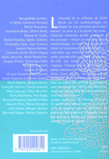 Quatrième de couverture de « DOUBLES JEUX. FANTAISIES SUR DES MOTS MATHEMATIQUES PAR 40 AUTEURS »