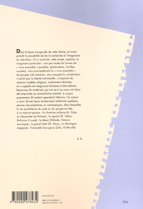Quatrième de couverture de « COMMENT VIVRE ENSEMBLE. COURS ET SEMINAIRES AU COLLEGE DE FRANCE (1976-1977) »