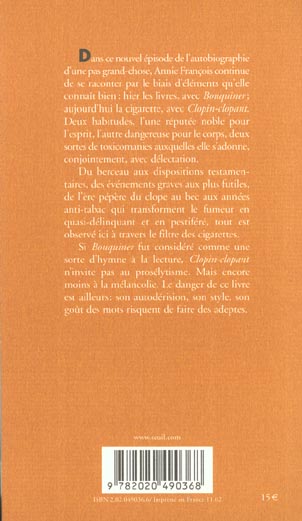 Quatrième de couverture de « CLOPIN-CLOPANT. AUTOBIOTABACOGRAPHIE »