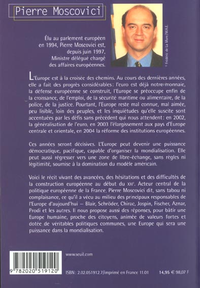 Quatrième de couverture de « L'EUROPE, UNE PUISSANCE DANS LA MONDIALISATION »