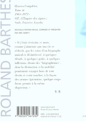 Quatrième de couverture de « OEUVRES COMPLETES 1968-1971 - LIVRES, TEXTES, ENTRETIENS - NOUVELLE EDITION »