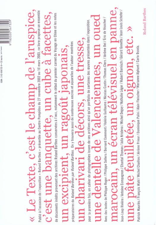 Quatrième de couverture de « R/B. ROLAND BARTHES »