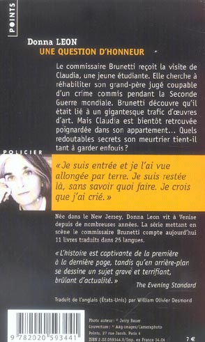 Quatrième de couverture de « Une question d'honneur : roman »