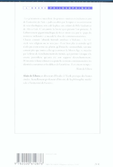 Quatrième de couverture de « RAISON ET FOI. ARCHEOLOGIE D'UNE CRISE (D'ALBERT LE GRAND A JEAN-PAUL II) »