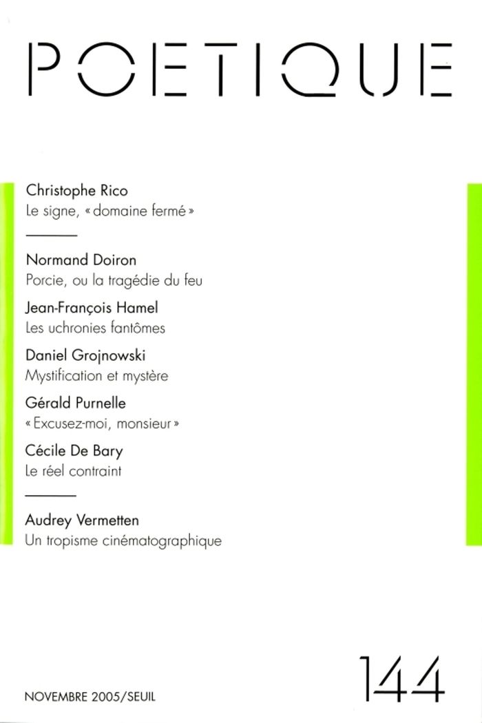 Couverture du livre « POETIQUE, N 144 » de Collectif, librairie Les Contes Infusés à Corte