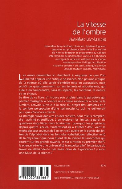 Quatrième de couverture de « La vitesse de l'ombre : aux limites de la science »