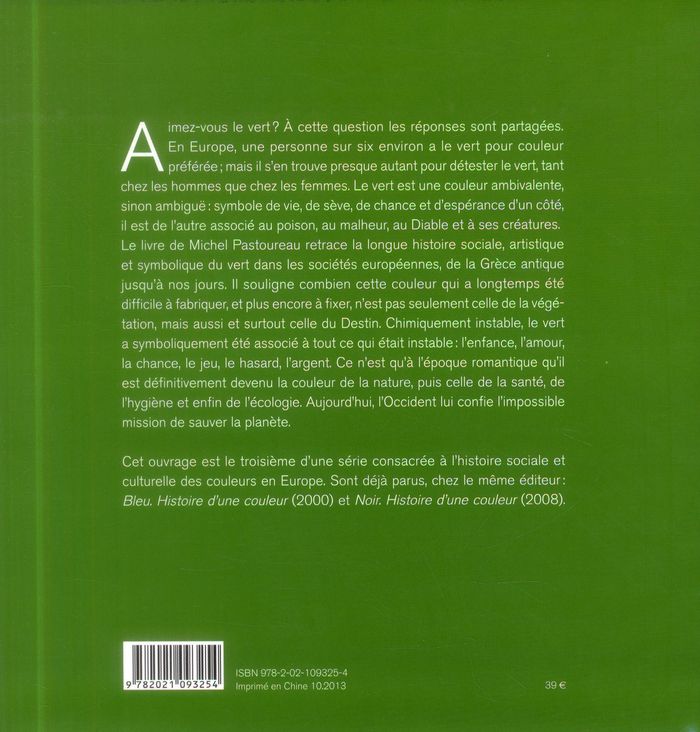 Quatrième de couverture de « Vert : histoire d'une couleur »