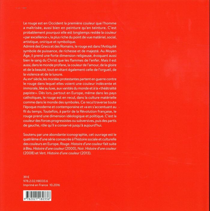 Quatrième de couverture de « Rouge : histoire d'une couleur »