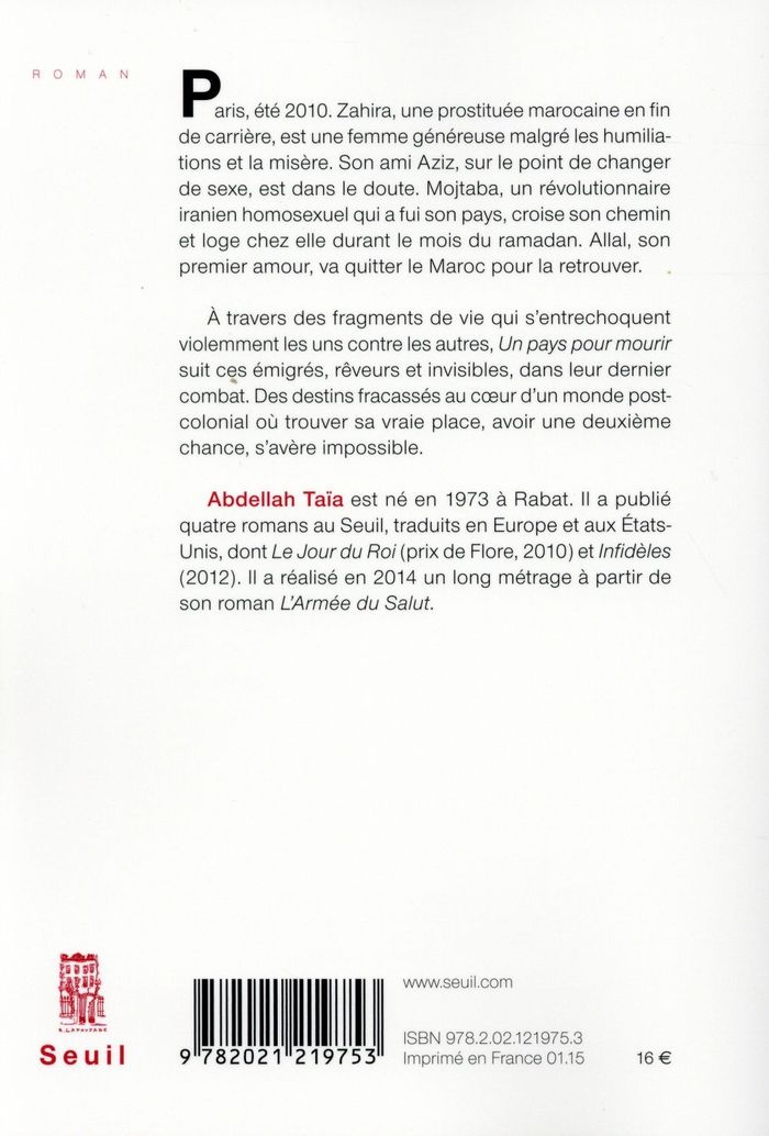 Quatrième de couverture de « Un pays pour mourir : roman »