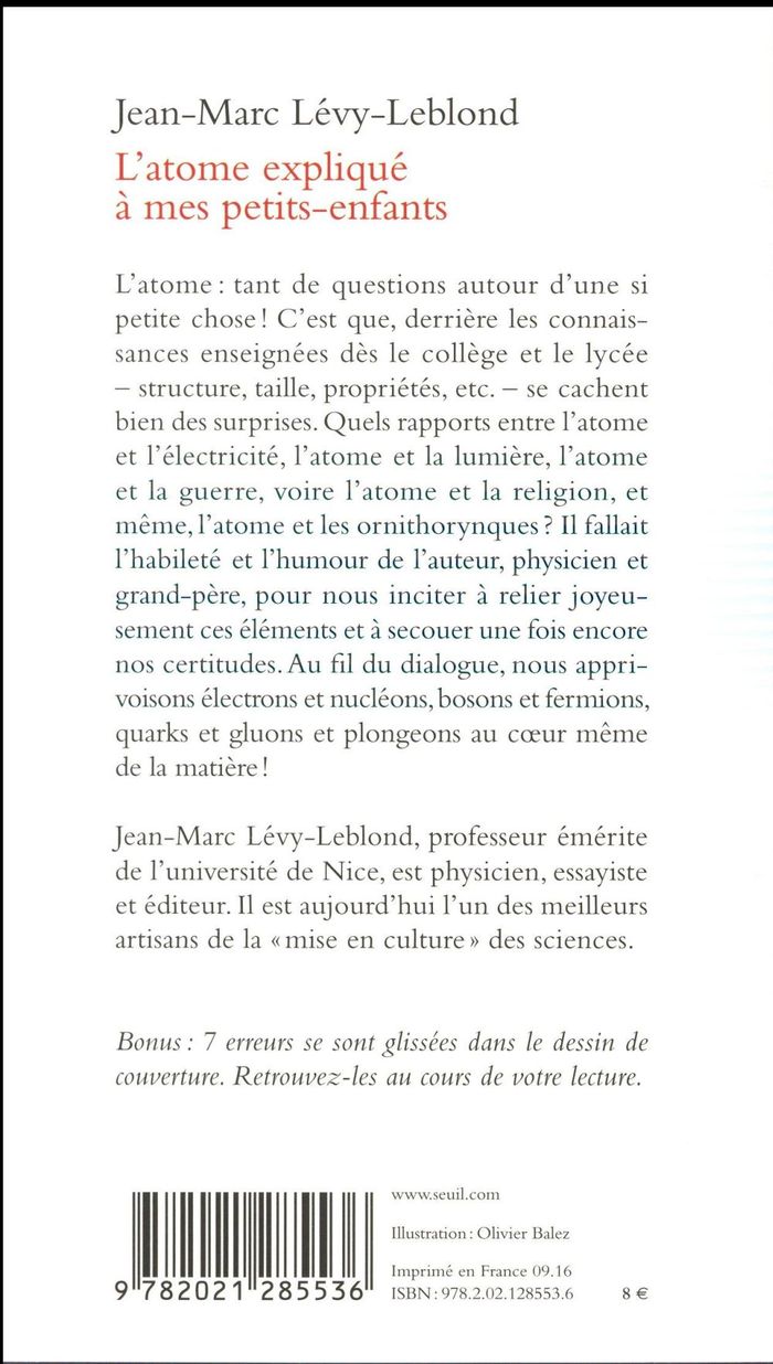 Quatrième de couverture de « L'atome expliqué à mes petits-enfants »