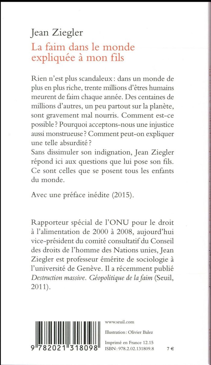 Quatrième de couverture de « LA FAIM DANS LE MONDE EXPLIQUEE A MON FILS - NOUVELLE EDITION »