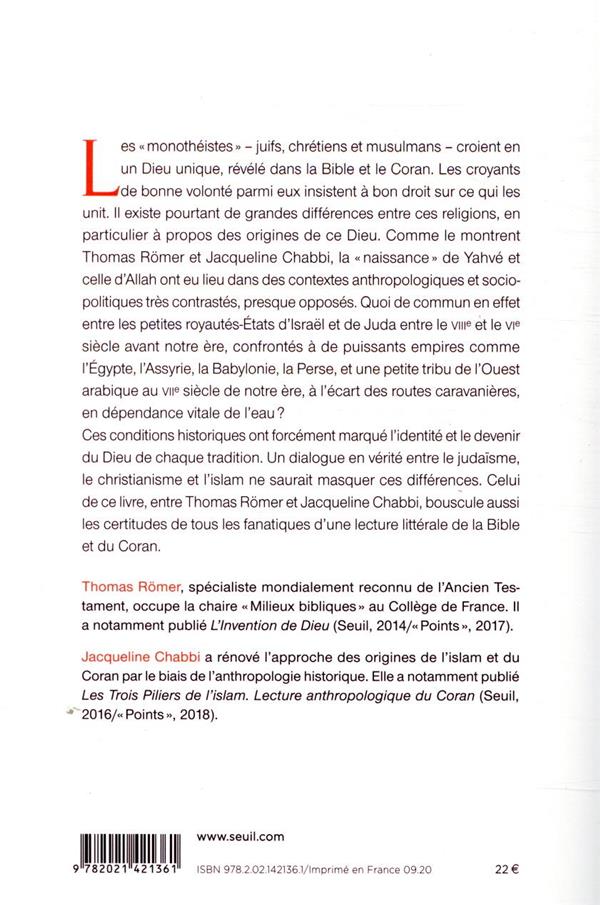 Quatrième de couverture de « Dieu de la Bible, Dieu du Coran : entretiens avec Jean-Louis Schlegel »