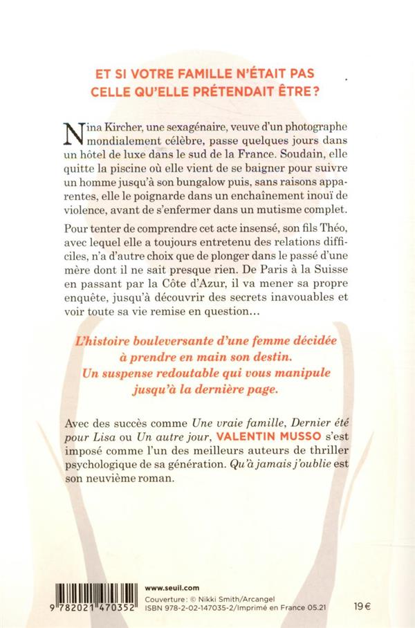 Quatrième de couverture de « Qu'à jamais j'oublie : roman »