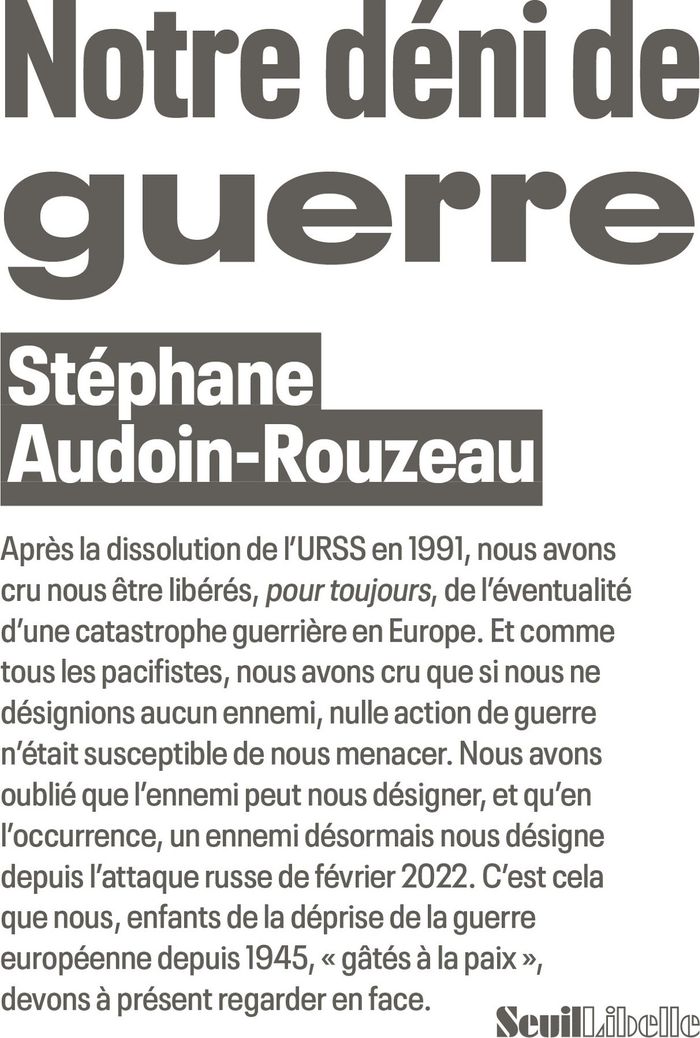 Couverture du livre « Notre déni de guerre » de Stéphane Audoin-Rouzeau, librairie Les Contes Infusés à Corte