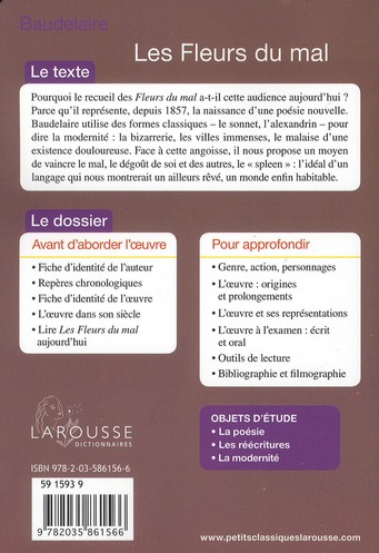 Quatrième de couverture de « LES FLEURS DU MAL »