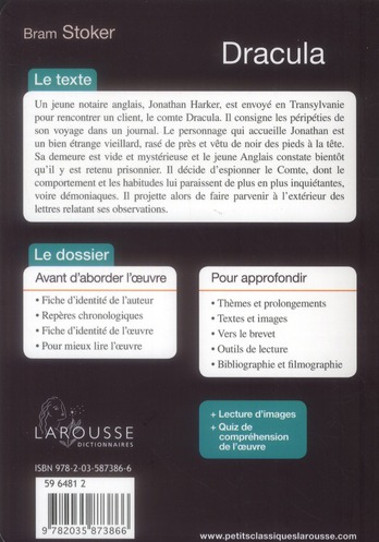 Quatrième de couverture de « Dracula : roman, extraits »
