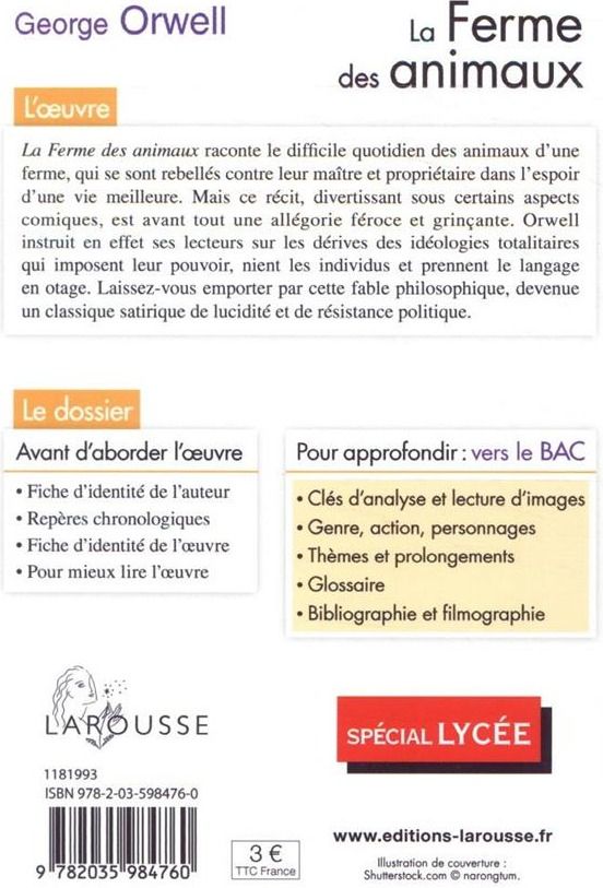 Quatrième de couverture de « La ferme des animaux : texte intégral »