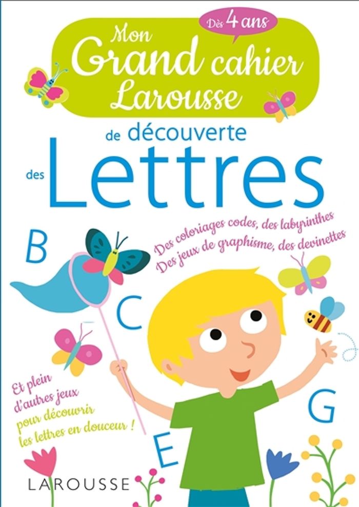 Couverture du livre « Mon grand cahier Larousse de découverte des lettres : dès 4 ans » de Aurore Meyer, librairie Les Contes Infusés à Corte