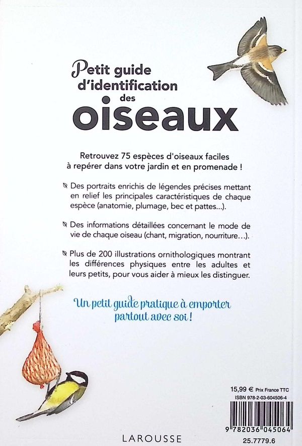 Quatrième de couverture de « Petit guide d'identification des oiseaux : 75 espèces à observer dans son jardin »