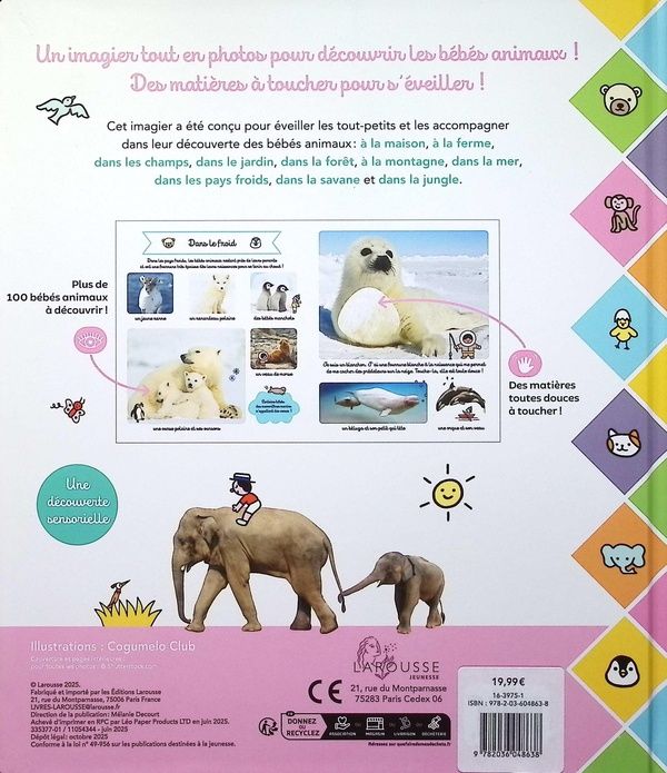 Quatrième de couverture de « Le grand imagier des bébés animaux à toucher »