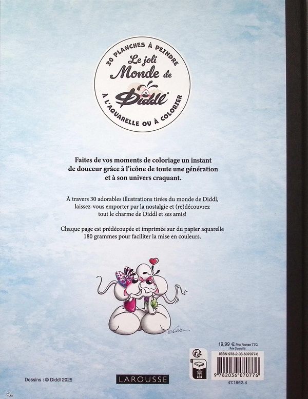 Quatrième de couverture de « LE JOLI MONDE DE DIDDL : 30 PLANCHES A PEINDRE A L'AQUARELLE OU A COLORIER »