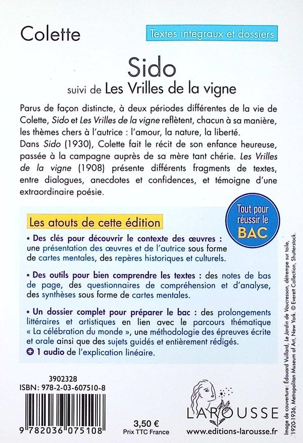 Quatrième de couverture de « Sido : texte intégral et dossier »