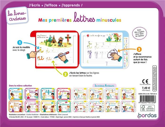 Quatrième de couverture de « LES LIVRES-ARDOISES - MES PREMIERES LETTRES MINUSCULES »
