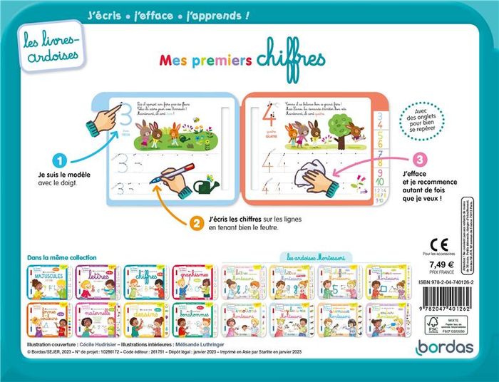 Quatrième de couverture de « LES LIVRES-ARDOISES - MES PREMIERS CHIFFRES »