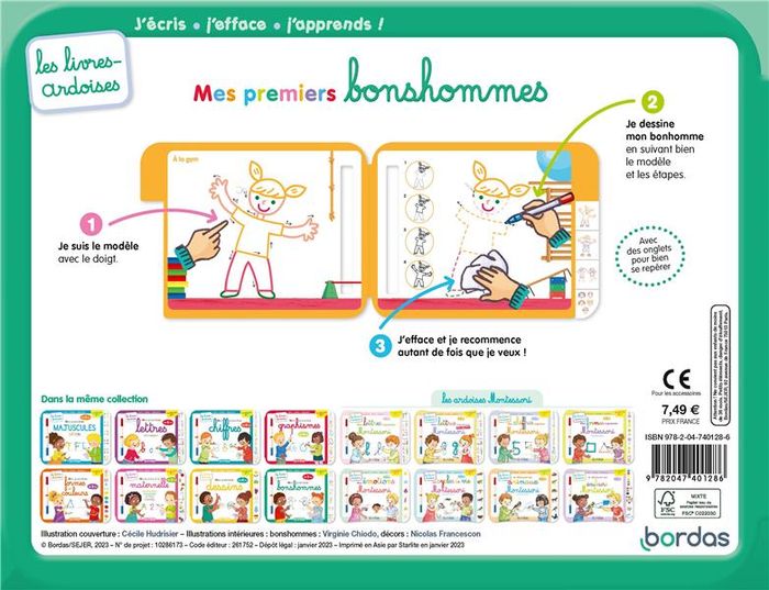Quatrième de couverture de « LES LIVRES-ARDOISES - MES PREMIERS BONSHOMMES »