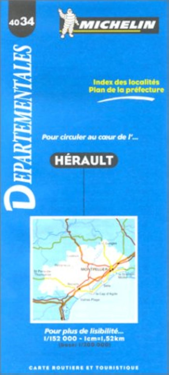Couverture du livre « 4034: CARTES DEPARTEMENTALES ; HERAULT AU 1/150000 » de Michelin, librairie Les Contes Infusés à Corte