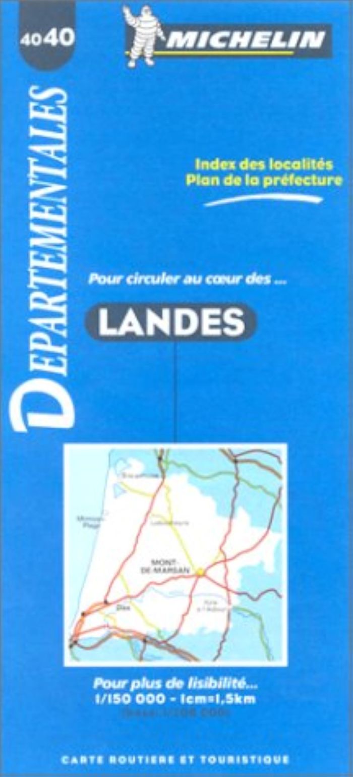Couverture du livre « 14040: CARTES DEPARTEMENTALES ; LANDES AU 1/150000 » de Michelin, librairie Les Contes Infusés à Corte