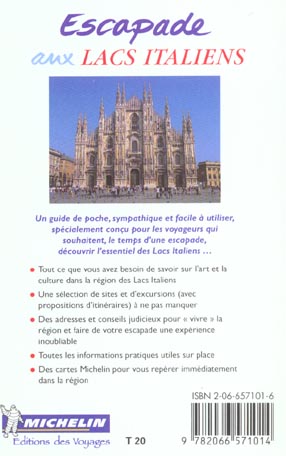 Quatrième de couverture de « 6571: GUIDE ESCAPADE ; LACS ITALIENS EN FRANCAIS »