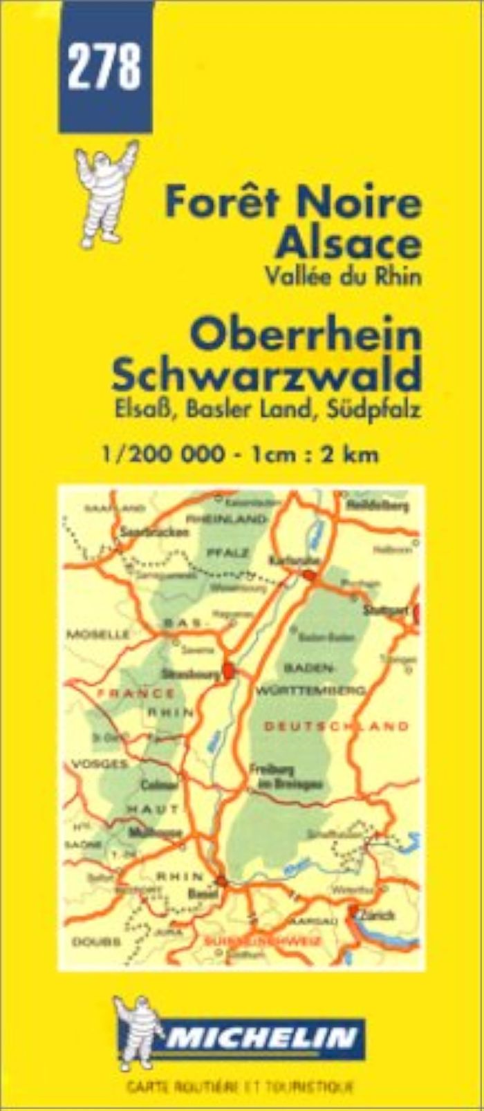 Couverture du livre « 278: CARTES REGIONALES ; FORET NOIRE, ALSACE (VALLEE DU RHIN)  AU 1/200000 » de Michelin, librairie Les Contes Infusés à Corte