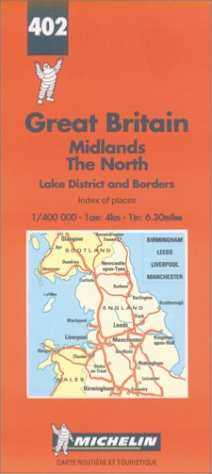 Couverture du livre « 402: CARTES REGIONALES ; MIDLANDS, NORTH AU 1/400000 » de Michelin, librairie Les Contes Infusés à Corte