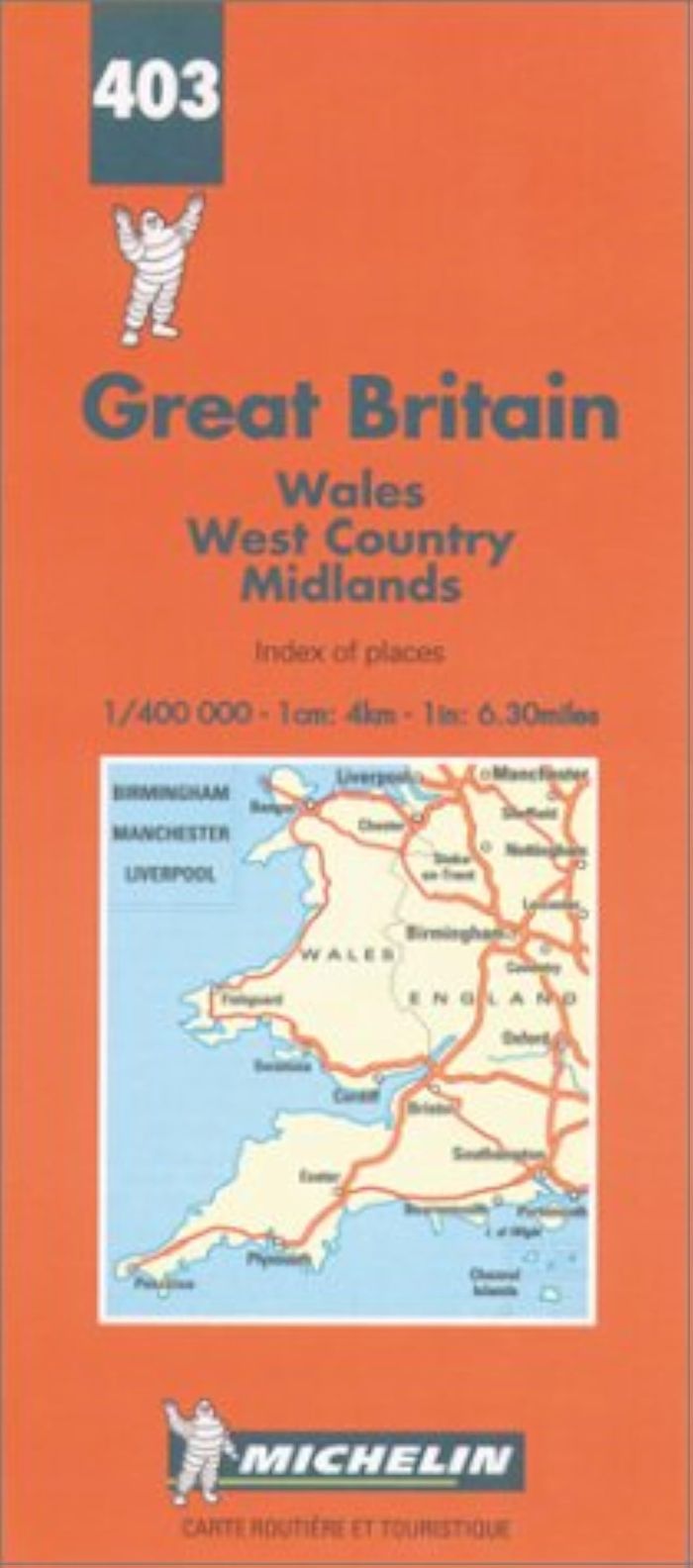 Couverture du livre « 403: CARTES REGIONALES ; WALES, WEST COUNTRY, MIDLANDS AU 1/400000 » de Michelin, librairie Les Contes Infusés à Corte