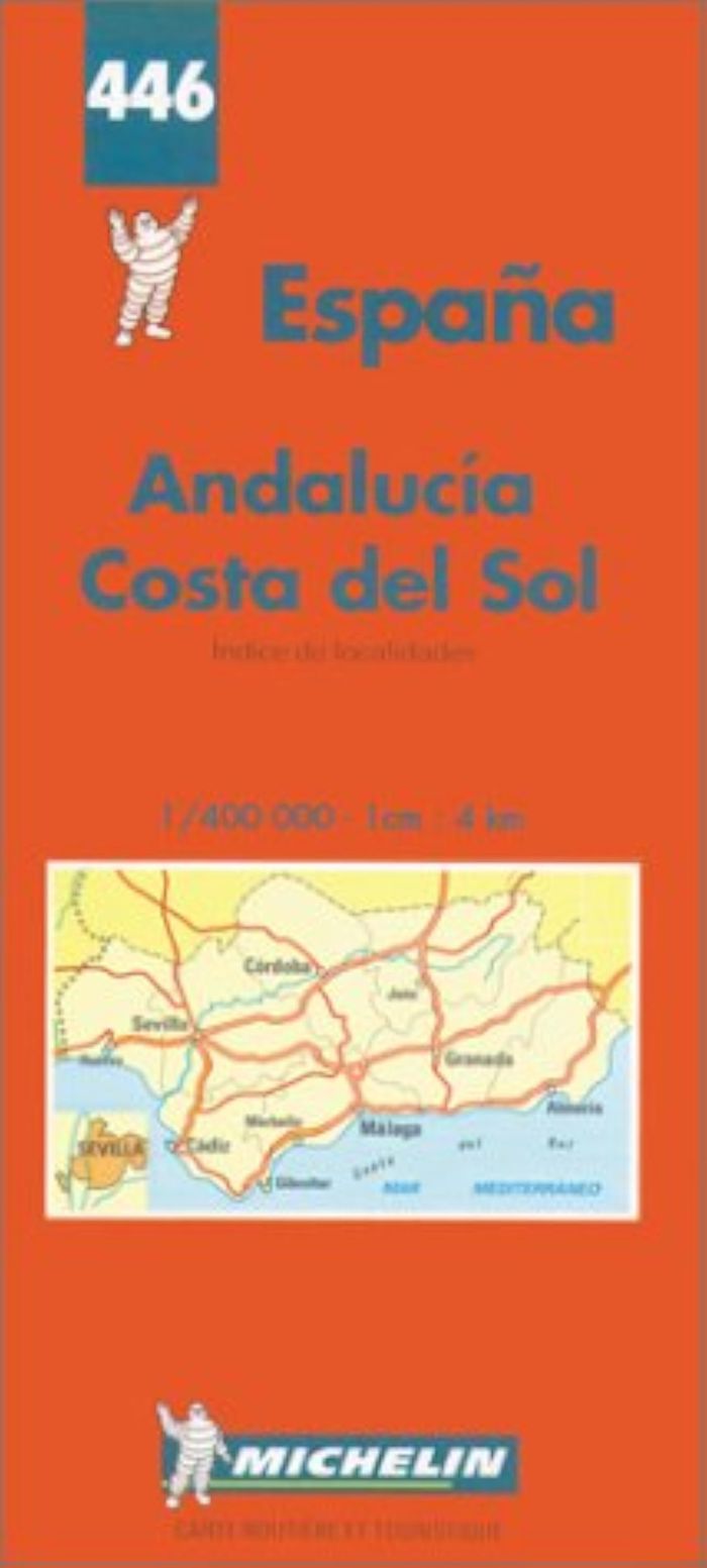 Couverture du livre « 446: CARTES REGIONALES ; ANDALUCIA, COSTA DEL SOL  AU 1/400000 » de Michelin, librairie Les Contes Infusés à Corte